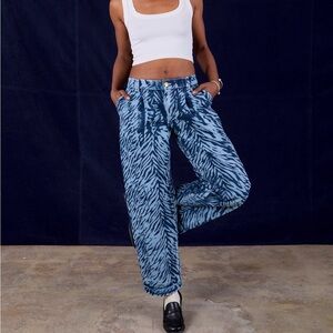 Big Bud Press blue hand painted Tiger print pants size L NEW